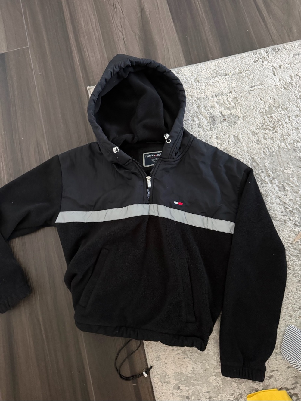Tommy Hilfiger Black Hooded Pullover with Gray Reflective Stripe